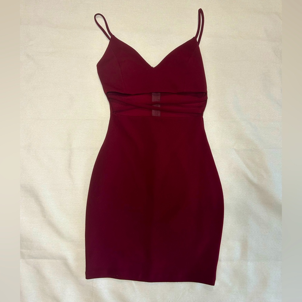 Red cris cross cut out mini dress